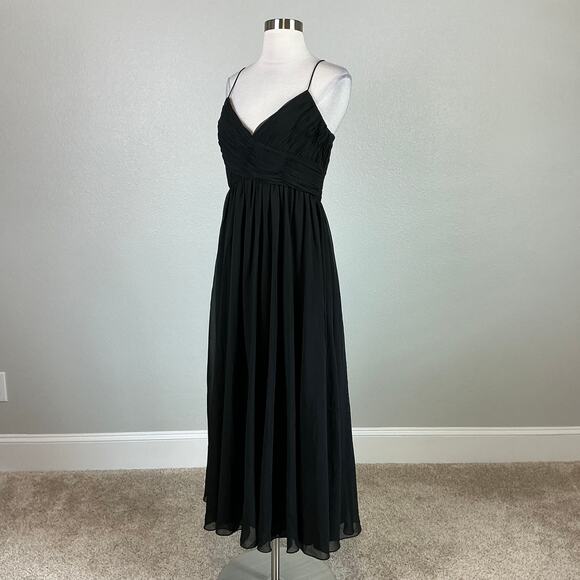 Mac Duggal Black Chiffon Cocktail Dress Size 6 Sleeveless V-Neck Midi A-Line - Picture 4 of 13
